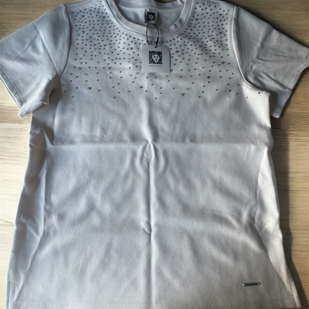 Anne Klein White Studded Short Sleeve Top